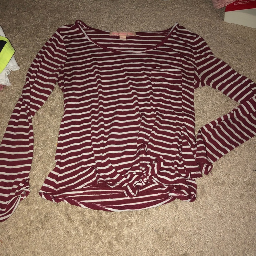 Cute Maroon Striped Long Sleeve